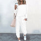 Women’s Solid Color Casual Set - Long Sleeve Top & Drawstring Pants