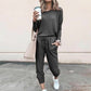 Women’s Solid Color Casual Set - Long Sleeve Top & Drawstring Pants