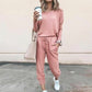 Women’s Solid Color Casual Set - Long Sleeve Top & Drawstring Pants