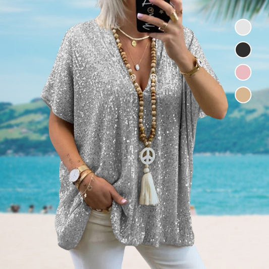 Women's Sequin V-Neck Top