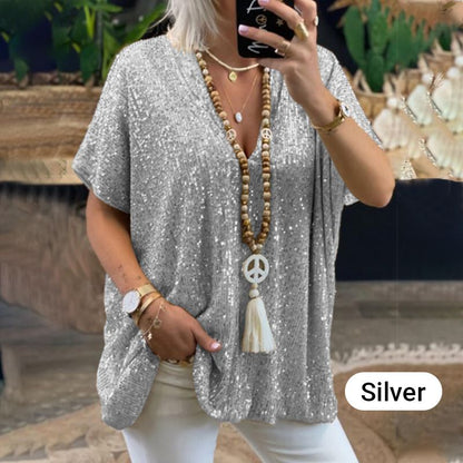 Women's Sequin V-Neck Top