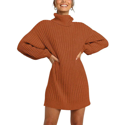 🌟Hot Sale 50% OFF🌟Women's Turtleneck Long Lantern Sleeve Loose Sweater Dress