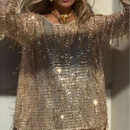 Sequin Long Sleeve Top and Shorts 2-Piece Set