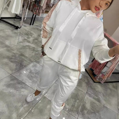 Women’s Drawstring Hooded Tops ＆ Pants 2-Piece Set