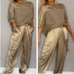 Women's Round-Neck Top & Pants 2-Piece Set