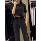 Women's Sparkling Rhinestone Striped Knit Two-Piece Set