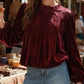 ✨Women's Long Sleeve Velvet Trim Lace Blouse Elegant Flared Swing Top