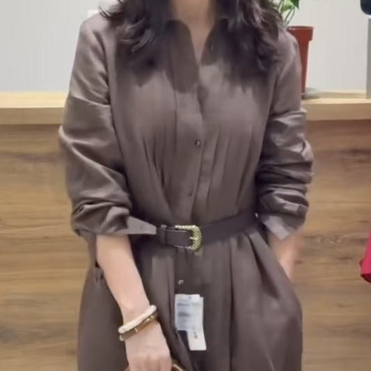 Women's Button Up Long Sleeve Shirt Dress