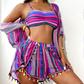 Striped Spaghetti Bikini 4-Piece Set
