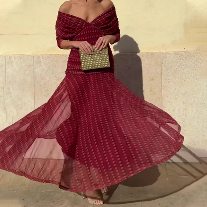 🎁2026 New Arrivals 50% OFF💥Bohemian V-Neck Ruched Mesh Maxi Dress