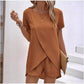Women's Solid Color Irregular Top & Shorts Two Piece Set