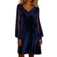Trending Now Free Shipping👗✨ Cowl Neck Dress with Sparkly Mesh Sleeves – Relaxed Shift Silhouette & Glamorous Detail for Evening Events
