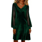 Trending Now Free Shipping👗✨ Cowl Neck Dress with Sparkly Mesh Sleeves – Relaxed Shift Silhouette & Glamorous Detail for Evening Events