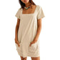 Women's Casual Square Neck Pocket Short Sleeve Dress