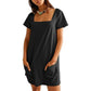 Women's Casual Square Neck Pocket Short Sleeve Dress