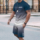 🏖️⏳SUMMER SALE: ONLY ￡14.99!!😎Men's Gradient Color T-Shirt & Shorts Set