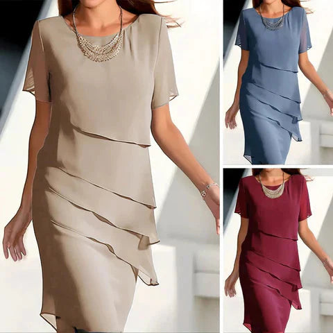 Elegant Pleated Chiffon Midi Dress