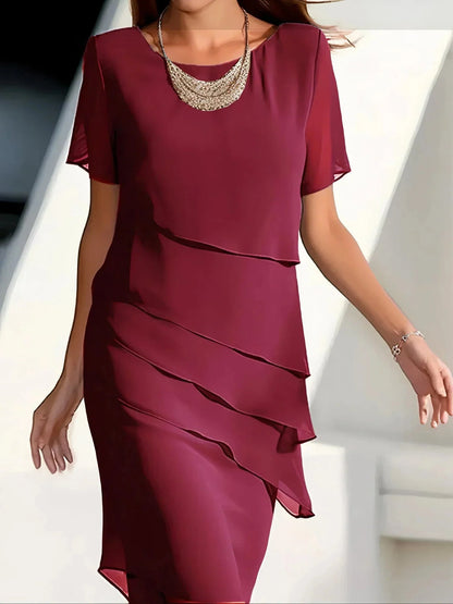 Elegant Pleated Chiffon Midi Dress