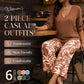 📢📢50% OFF !! ⏰Women's V-Neck Blouse & Printed Wide-Leg Pants Set