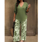 📢📢50% OFF !! ⏰Women's V-Neck Blouse & Printed Wide-Leg Pants Set