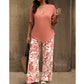 📢📢50% OFF !! ⏰Women's V-Neck Blouse & Printed Wide-Leg Pants Set