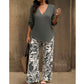 📢📢50% OFF !! ⏰Women's V-Neck Blouse & Printed Wide-Leg Pants Set