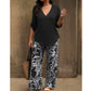 📢📢50% OFF !! ⏰Women's V-Neck Blouse & Printed Wide-Leg Pants Set