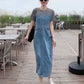 Fake Two-piece Patchwork Denim Dress