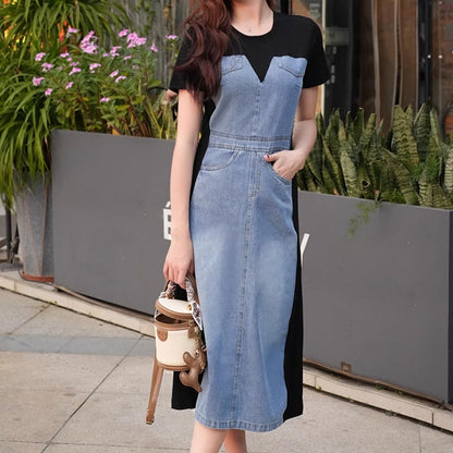 Fake Two-piece Patchwork Denim Dress