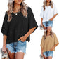 ⏳LAST DAY SALE ONLY ￡9.99!!🔥🌸Women's Solid Color Splicing Loose Five Points Flare Sleeve T-Shirt