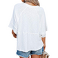 ⏳LAST DAY SALE ONLY ￡9.99!!🔥🌸Women's Solid Color Splicing Loose Five Points Flare Sleeve T-Shirt