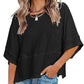 ⏳LAST DAY SALE ONLY ￡9.99!!🔥🌸Women's Solid Color Splicing Loose Five Points Flare Sleeve T-Shirt