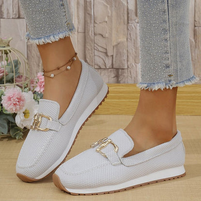 Women's Casual Mesh Loafers with Metal Buckle