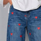 Women's Heart Print Baggy Denim Pants
