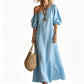 Women's One-Shoulder Puff Sleeve Maxi Dress