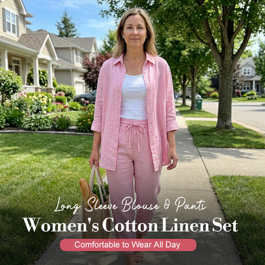 Women's Cotton Linen Long Sleeve Blouse And Pants Set 🧥+👖