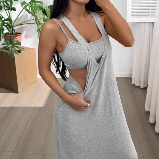 Two-Piece Style Tank Maxi Dress with Side Cut-Outs(✨Built-in Bra)
