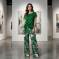 Women's Tie-Knot Top & Printed Wide-Leg Pants Set
