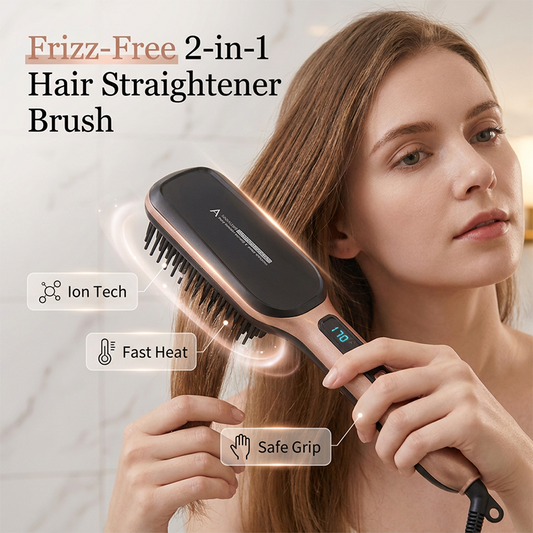 💇‍♀️2-in-1 Hair Straightener Brush with Negative Ion Technology for Smooth Frizz-Free Styling ✨
