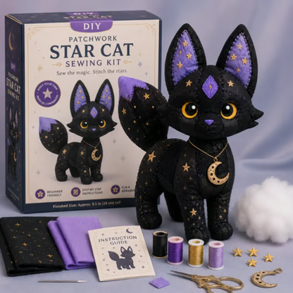 🔥LAST DAY 50% OFF - 🐱Mystic Patchwork Animal Sewing Kit – DIY Plush Craft Kit with Starry Fabric, Moon Charm