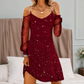 Women's Elegant Off-Shoulder Dress with Mesh Sleeves