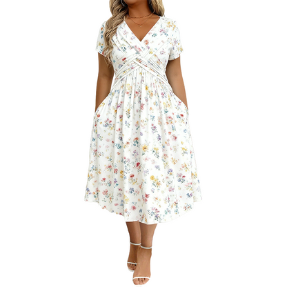 ⏳LAST DAY SALE ONLY￡15.99!!🌿Women's V-Neck Floral Print Dress with Twist Waist