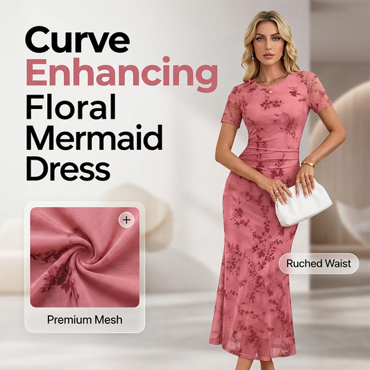 Women's Floral Mesh Mermaid Midi Dress