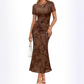 Women's Floral Mesh Mermaid Midi Dress