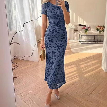 Women's Floral Mesh Mermaid Midi Dress