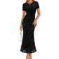 Women's Floral Mesh Mermaid Midi Dress