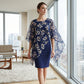Women's Elegant Floral Print Overlay & Dress Set