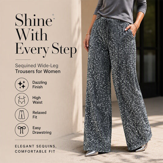 🛍️🔥Last Day Special Price £19.99!!👖Black Sequin Wide Leg Trousers: Sparkle Xmas Outfit Idea