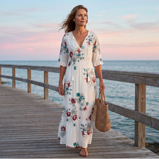 Women's Casual V-Neck Floral Maxi Dress