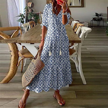 Women's Casual V-Neck Floral Maxi Dress